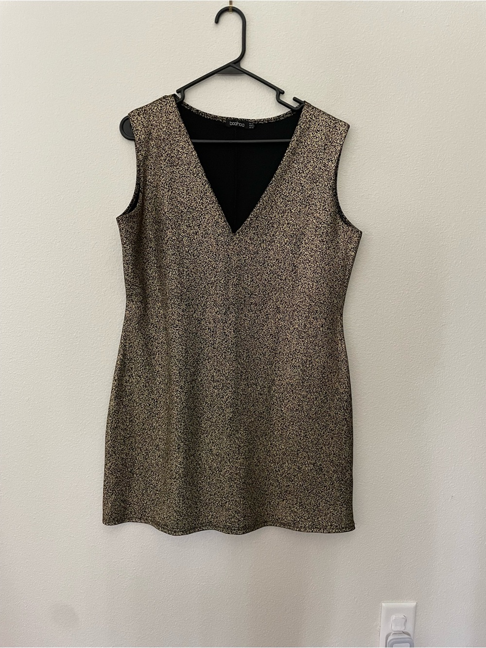Boohoo Metallic Gold-Tone V-Neck Mini Dress
